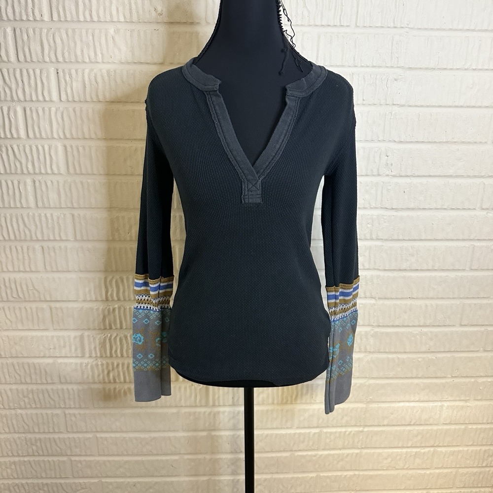 Free People We the Free Mikah Layering  Knit Cuff Sz S V Neck Thermal Top